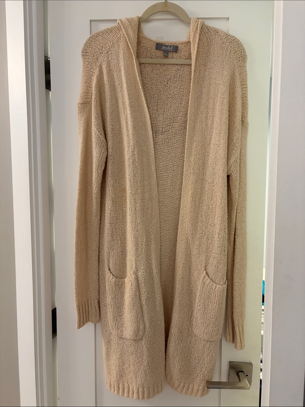 Marled Reunited Clothing Cream Hooded Open-Front Knit Cardigan